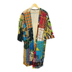 Raj Kantha Kimono Colorful Handmade Long Bell Sleeves Boho Hippie Robe OS NWOT
